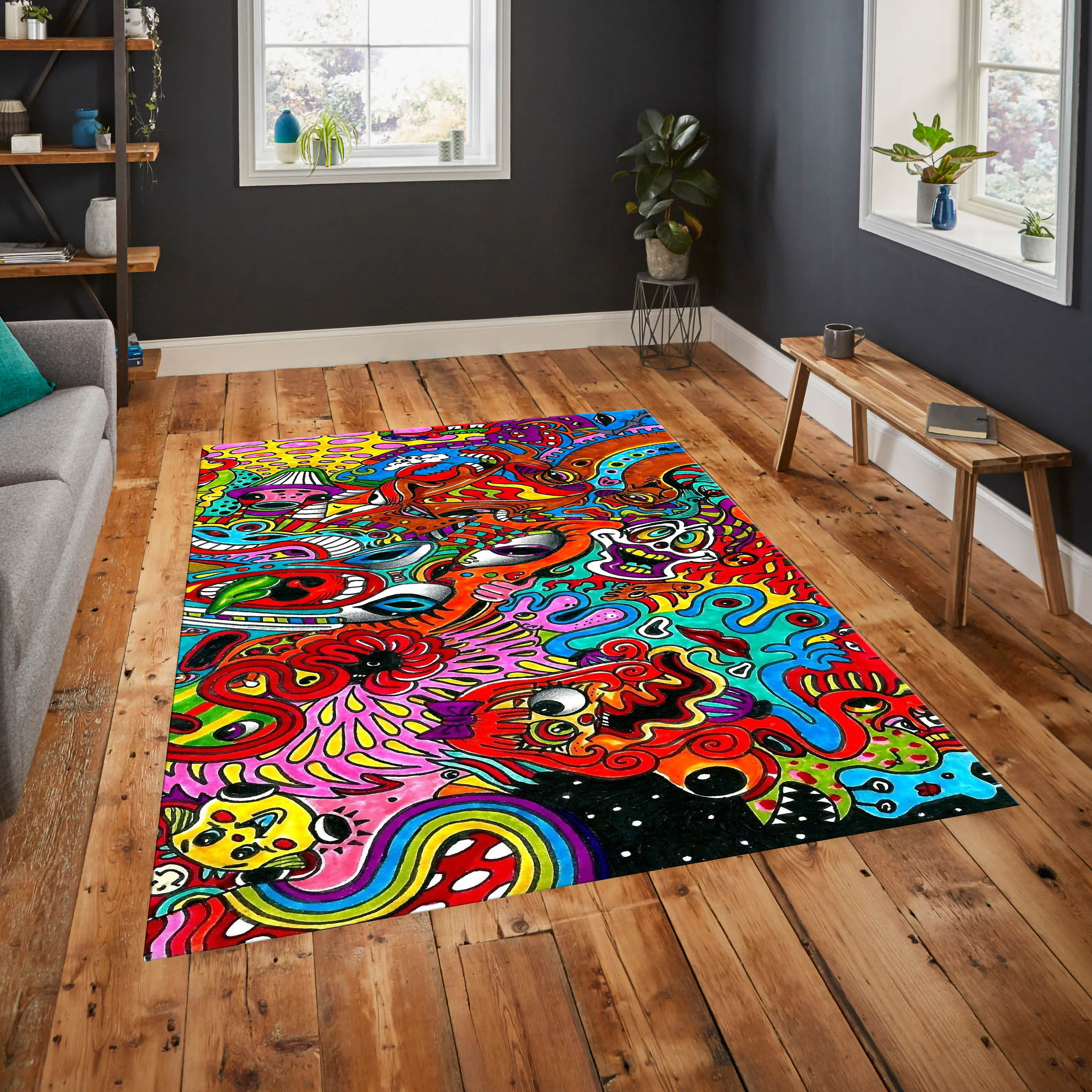 Discover Trippy Skull Pattern Carpet,Trippy Design Rug, Home Decoration Carpet, Modern Look Colormix Area Rug, Housewarming gift,Area Rug, Custom Rug