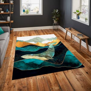 Alfombra con diseño de ballena, alfombra de diseño de lujo, alfombra de ballena, alfombra submarina, decoración de peces, temática oceánica, alfombra de animales, alfombra de área para el piso, regalo para él/ella imagen 4