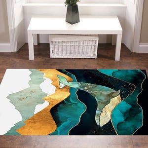 Alfombra con diseño de ballena, alfombra de diseño de lujo, alfombra de ballena, alfombra submarina, decoración de peces, temática oceánica, alfombra de animales, alfombra de área para el piso, regalo para él/ella imagen 2