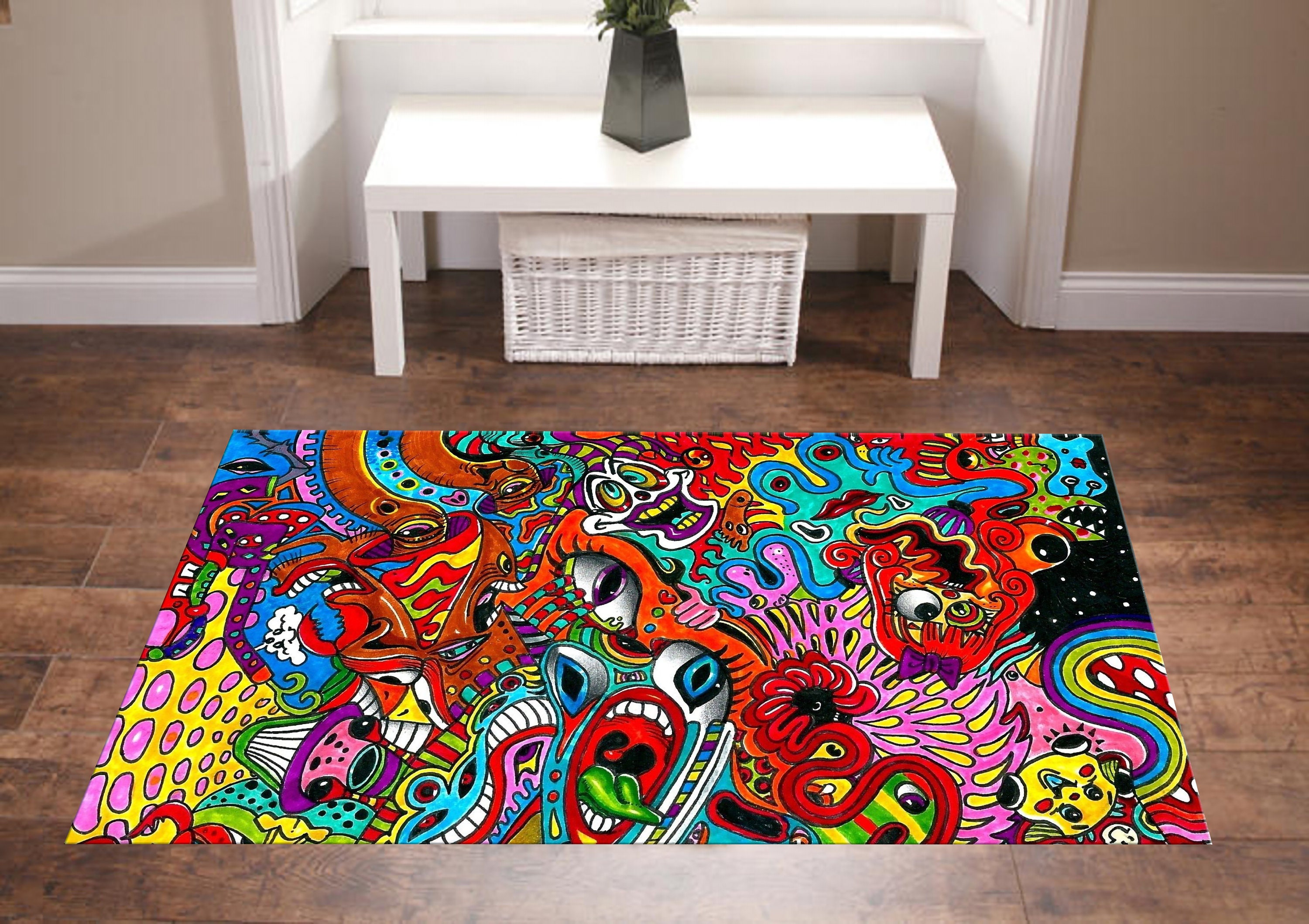 Discover Trippy Skull Pattern Carpet,Trippy Design Rug, Home Decoration Carpet, Modern Look Colormix Area Rug, Housewarming gift,Area Rug, Custom Rug