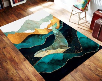 Whale Design Rug, Luxury Design Rug, Whale Carpet, Underwater Rug, Fish Decor, Ocean Theme, Animal Rug,Area Floor Rug,Gift For Him Her