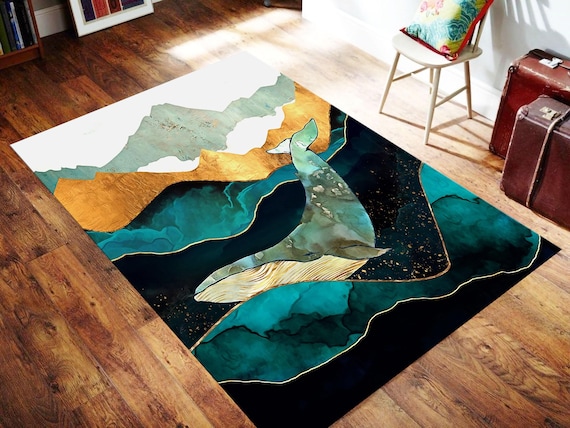 Whale Design Rug, Luxury Design Rug, Whale Carpet, Underwater Rug, Fish Decor, Ocean Theme, Animal Rug,Area Floor Rug,Gift For Him Her
