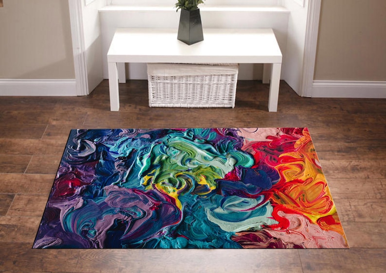 Colorful, 3D Printed Rugs, Oil Painting Print, Contemporary Rug, Salon Decor, Non Slip Rug, Modern Rug, Different Color Rug, Colorful Rug image 2
