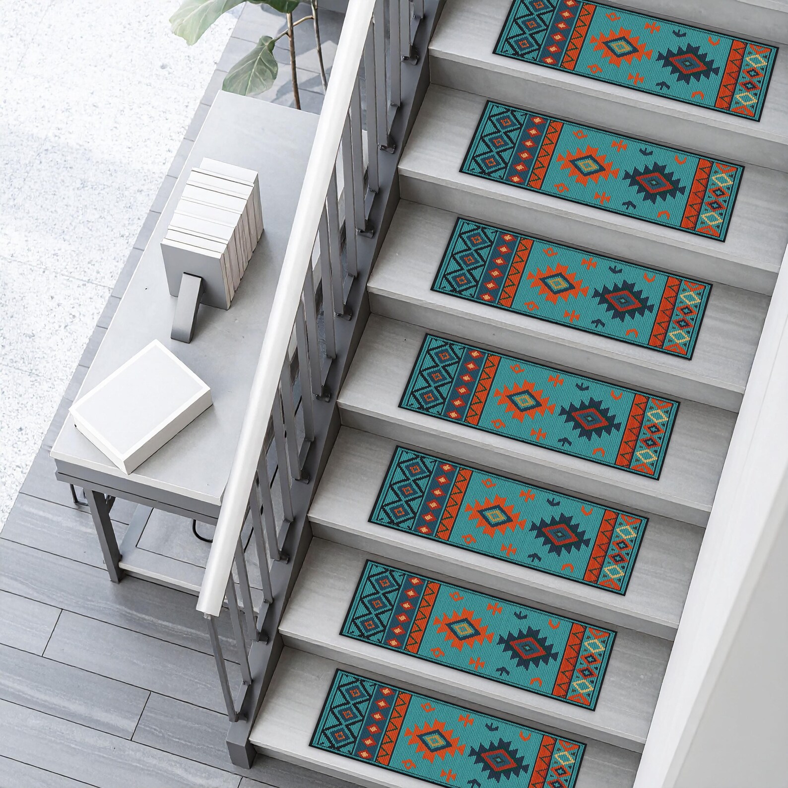 Tribal Stair Treads With Colorful Southwestern Pattern – Non-slip ...