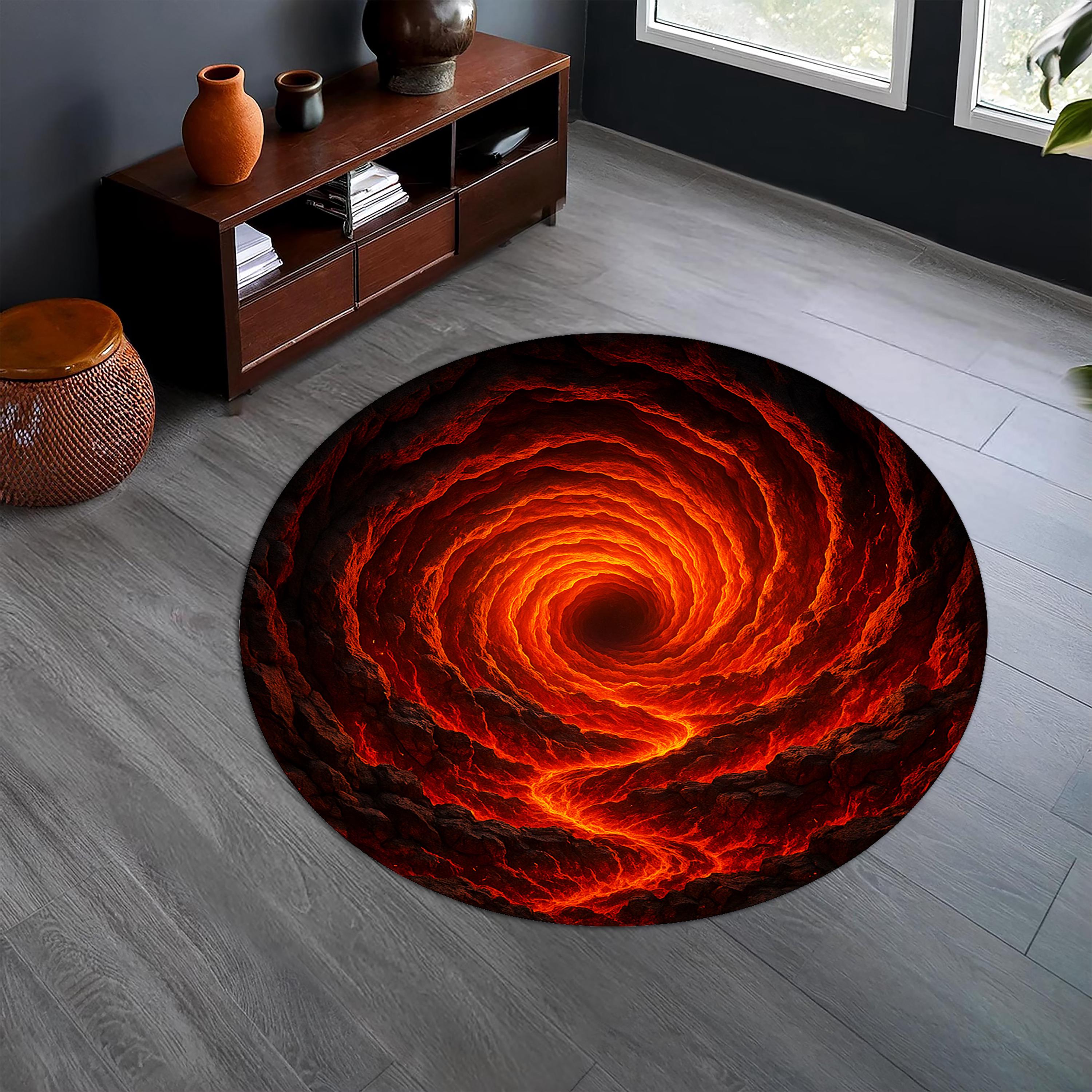 A Rug Hell Lava Spiral Illusion Round Rug – 3D Fiery Hell Pit Carpet, Gothic Dark ...
