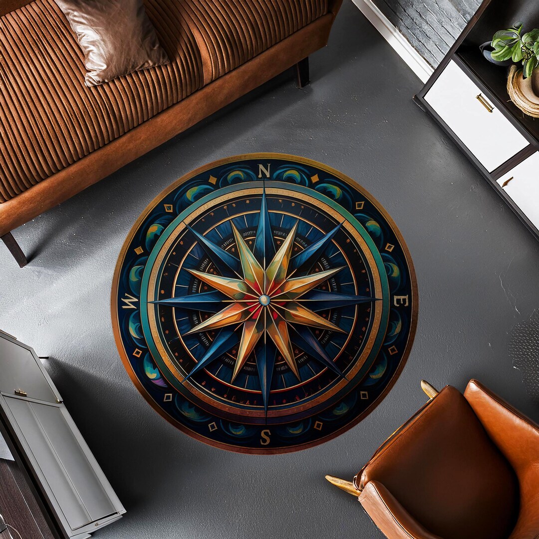 Compass Round Rug, Traveler Rug, Sailor Rug, Yacht Rug, Coastal Decor ...
