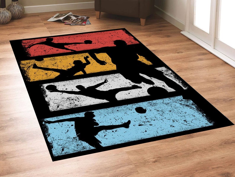 Soccer Rug,ball Rug, Game Rug, Soccer Pattern Rug, Game Theme Rug, Colorful Rug, Soccer Theme