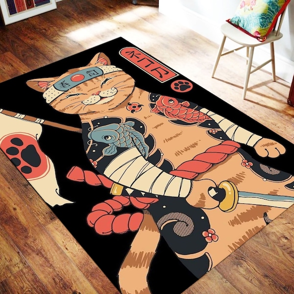 Yakuza Cat Rug,Japanese Rug,Yakuza Theme Rug,Japan Rug,Animal Pattern Rug, Animal Theme Rug,Area Rug,Custom Rug,  Indoor Rug, Floor Rug,Rugs