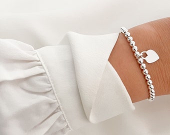 Armband 925 Silber Geschenk Glitzer Hochzeit Herz Perlenarmband