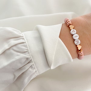 Name Bracelet Bead Bracelet Katsuki Beads Heart Rose Gold Personalized