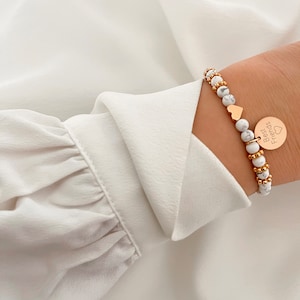 Bead Bracelet Bracelet Engraved Howlite Beads Rose Gold Best Mom