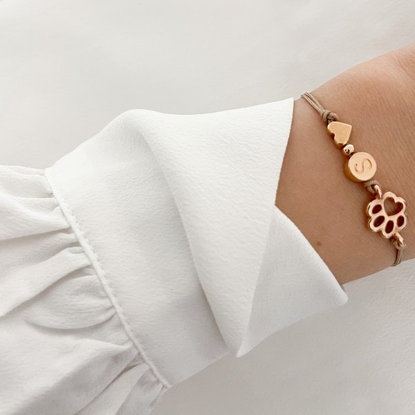 Armband Pfote Haustier Herz Roségold Makramee