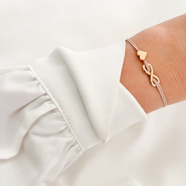 Armband Infinity Herz Roségold Makramee