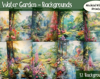 Water Garden - Backgrounds - Junk Journal Kit, Collage Sheet, Scrapbook Page, Fantasy Kit, Journal Page, Junk Journal,