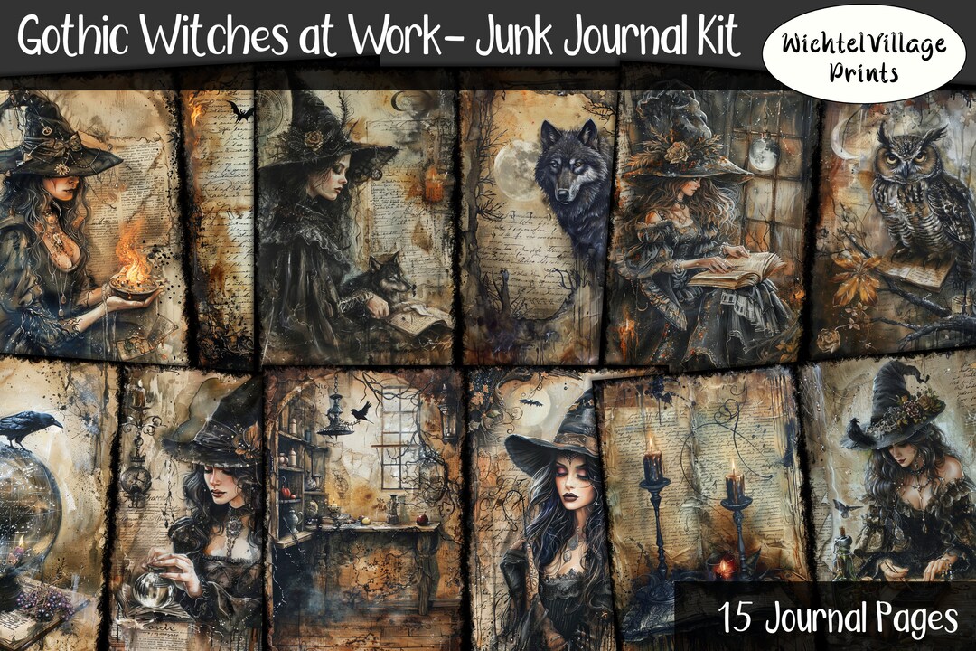 Gothic Witches at Work Junk Journal Kit, Spooky Junk Journal, Scrapbook ...
