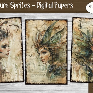 Nature Sprites Digital Papers, Collage Sheet, Fantasy Kit, Journal Page, Printable Paper, Junk Journal, Digital Download image 3