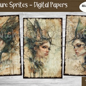 Nature Sprites Digital Papers, Collage Sheet, Fantasy Kit, Journal Page, Printable Paper, Junk Journal, Digital Download image 4