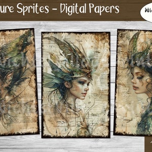 Nature Sprites Digital Papers, Collage Sheet, Fantasy Kit, Journal Page, Printable Paper, Junk Journal, Digital Download image 2