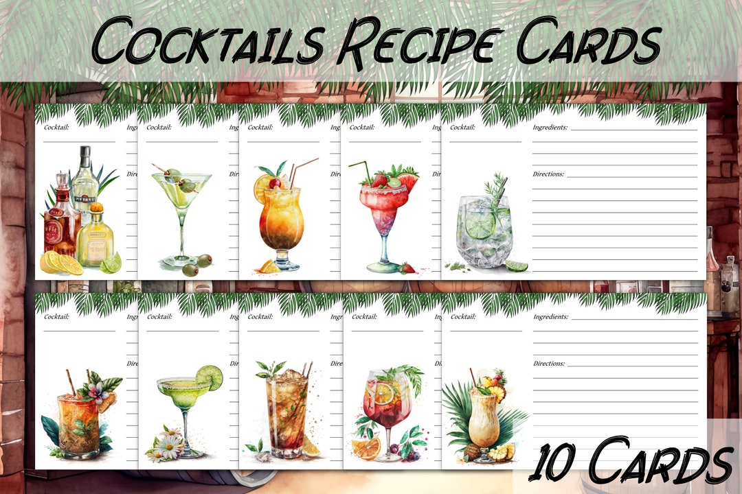 Printable Cocktaisl Cocktails Printable Recipe Cards 6 X 4 Digital Download - Etsy