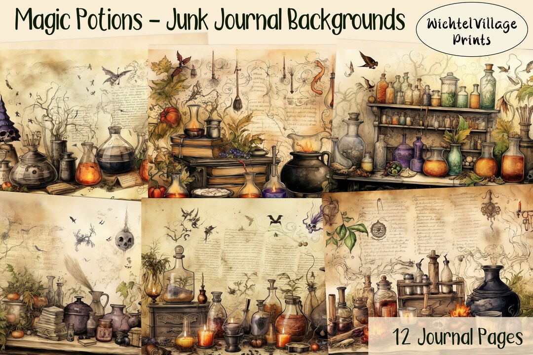 Magic Potions - Junk Journal Backgrounds, Spooky Halloween, Scrapbook ...