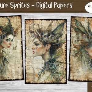 Nature Sprites Digital Papers, Collage Sheet, Fantasy Kit, Journal Page, Printable Paper, Junk Journal, Digital Download image 5