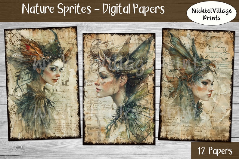 Nature Sprites Digital Papers, Collage Sheet, Fantasy Kit, Journal Page, Printable Paper, Junk Journal, Digital Download image 5