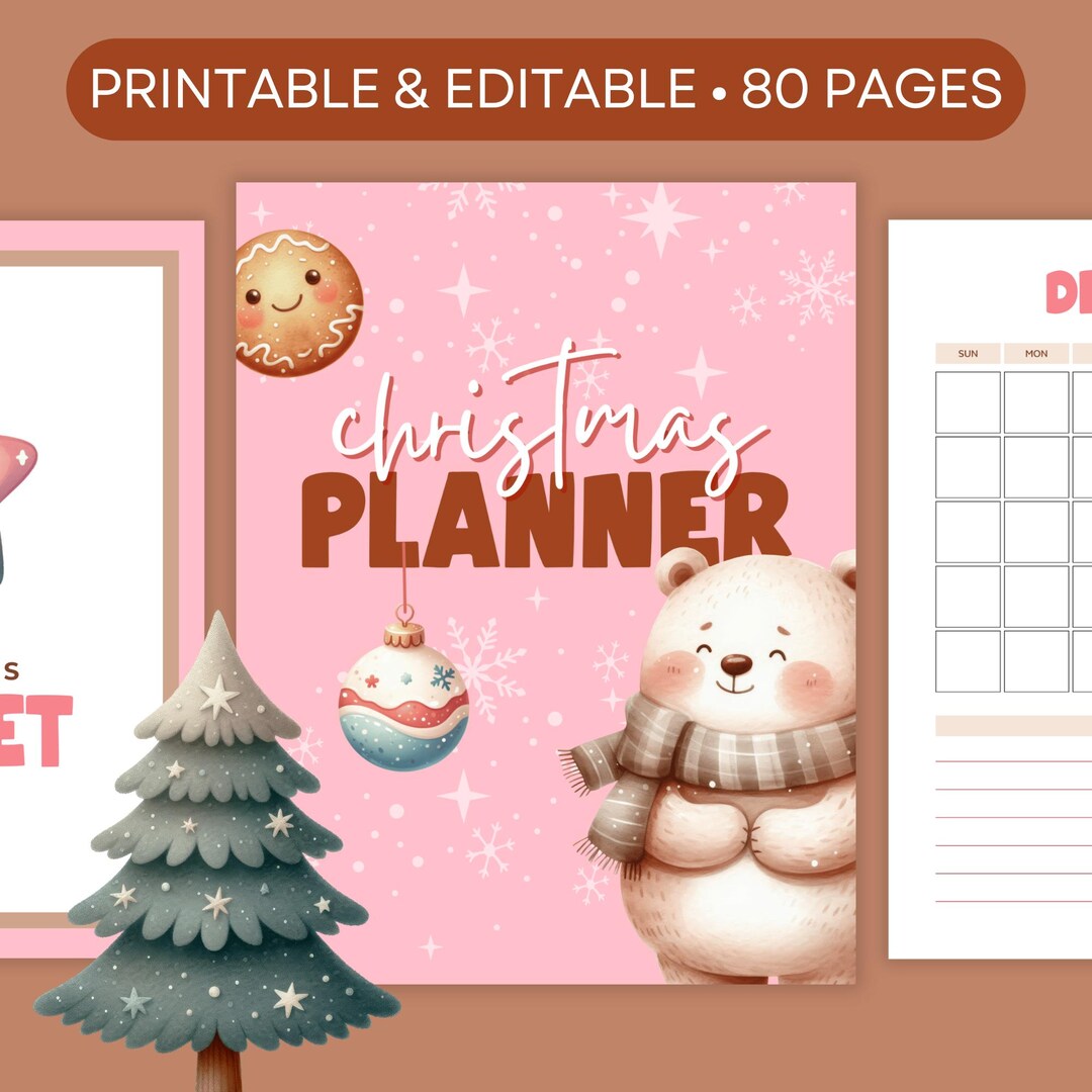 2024 Christmas Planner, Pink Holiday Organizer, Gift Tracker, Christmas