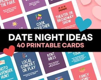 Printable Date Night Idea Cards, Romantic Gift (PDF Download)