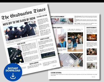 Editable Graduation Newspaper Template, Class of 2024 (Canva)