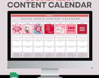 Social Media Content Calendar, Social Media Weekly Content Planner, Google Sheet Spreadsheets, Content Planner, Editable Planner