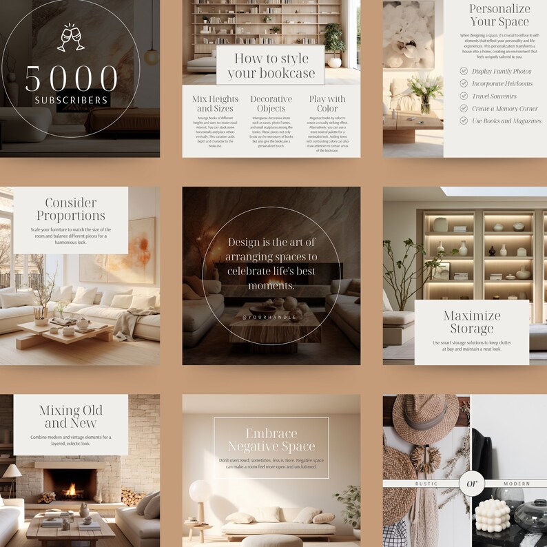 Interior Design Instagram Posts | 40 Canva Templates (digital Download ...
