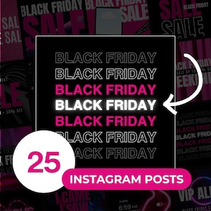 Black Friday Instagram Post Templates - 25 Editable Canva Templates for Black Friday Marketing - Digital Download for Social Media