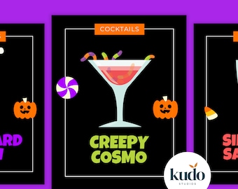 Halloween Cocktail Menu Sign, Editable Canva Template (Digital Download)