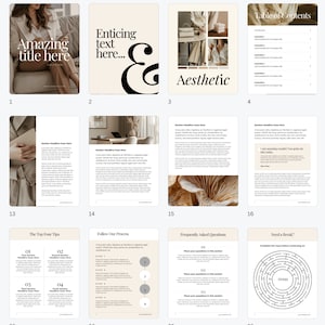 May include: A digital planner template with a beige background and black text. The template includes sections for a table of contents, the top four tips, frequently asked questions, and a need a break section with a maze.