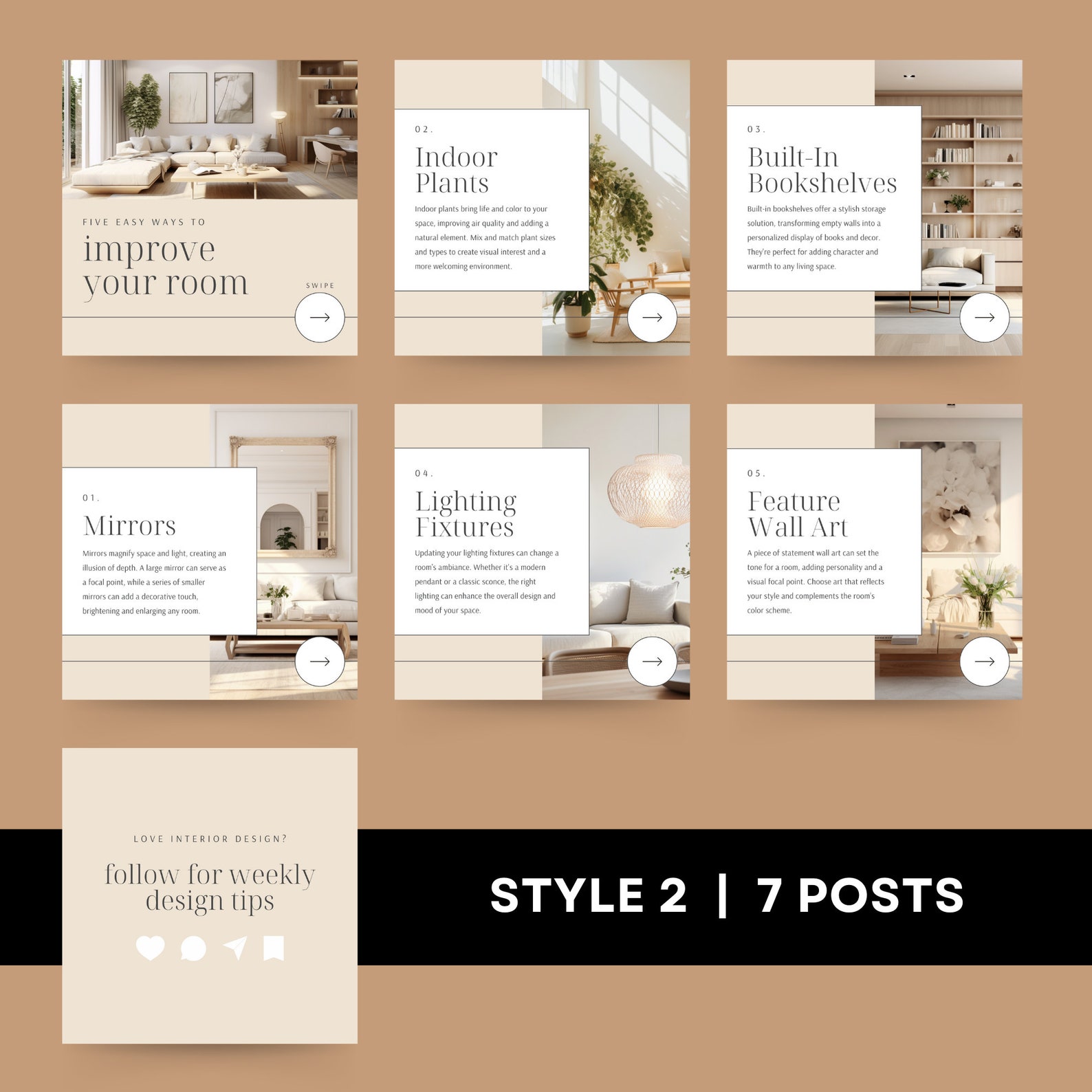 Interior Design Instagram Carousel Posts | Editable Canva Templates ...