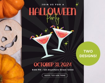 Retro Halloween Cocktail Party Invitation | Editable Canva Template (Instant Download)