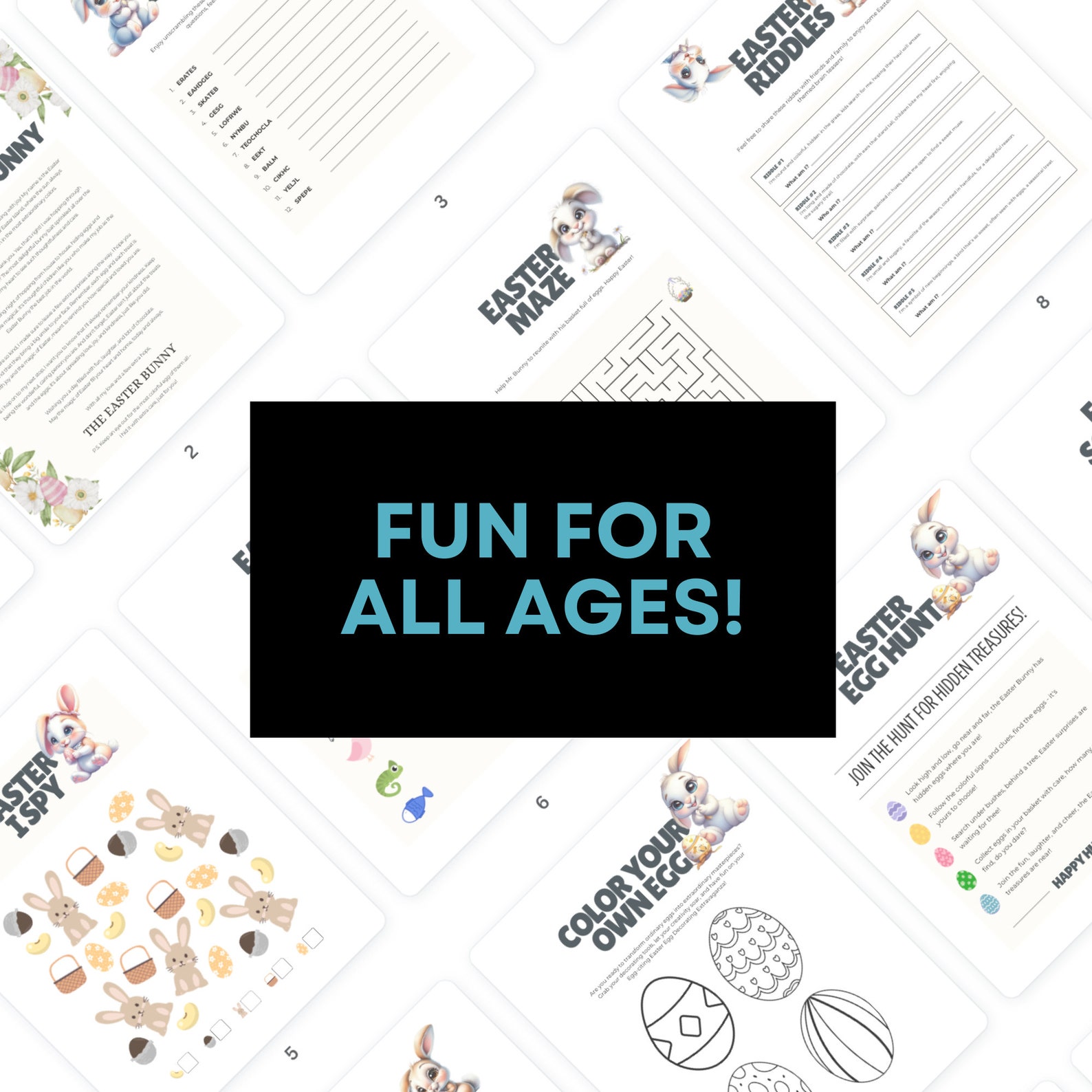 Bunny Graphics Easter Activity Bundle, Games, Maze, Riddles (digital ...