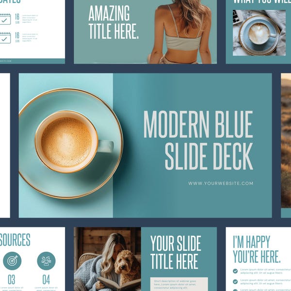 Blue Canva Luxury Presentation Template, Luxury Slide Deck, Patina Blue Deck, Canva Slides, Course Presentation, Entrepreneur Deck, Modern