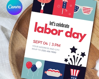 EDITABLE Labor Day Invitation - Labor Day Invitation - Editable Labor Day Flyer - Edit with Canva