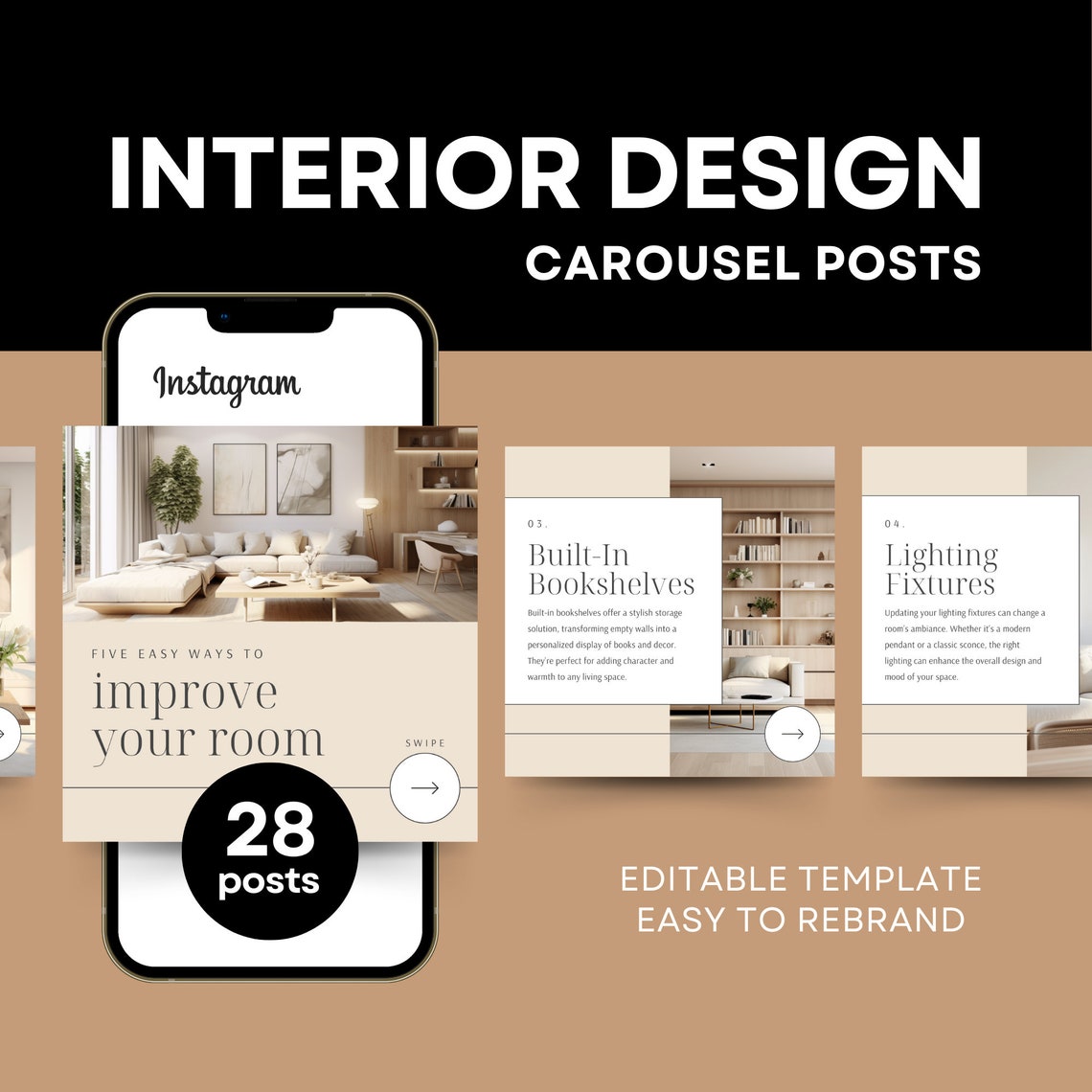Interior Design Instagram Carousel Posts | Editable Canva Templates ...