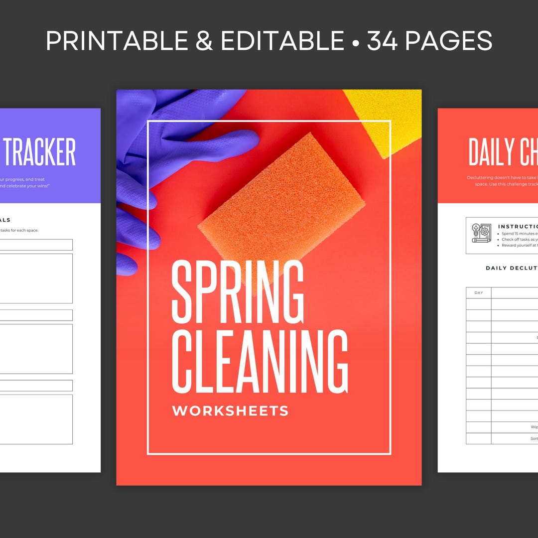 Spring Cleaning Planner - Printable Decluttering Worksheets, Checklists ...