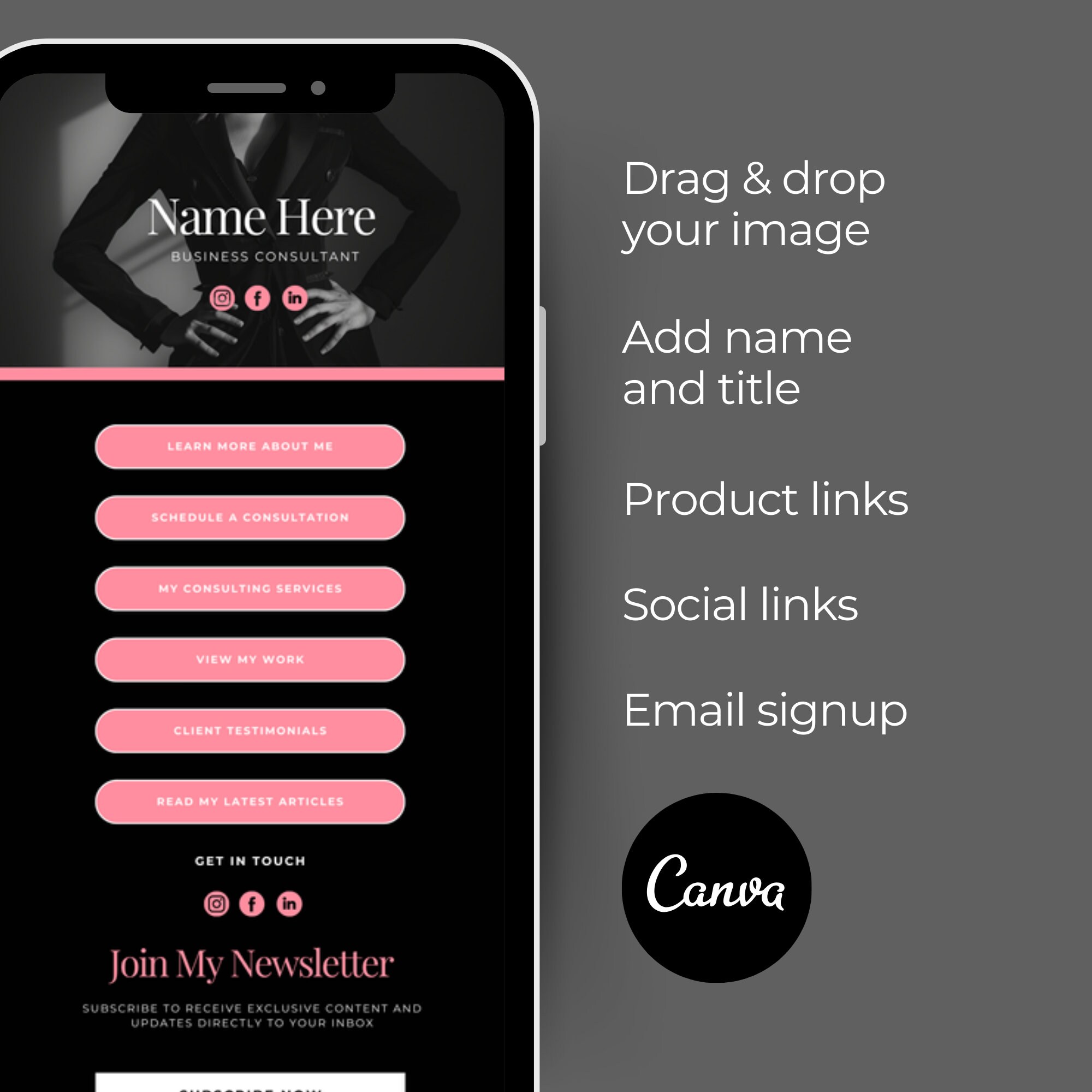 Editable Link in Bio Template, Canva Website, Small Business (digital ...