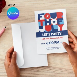 EDITABLE 4th of July Invitation - 4th of July Party Invitation - Editable 4th of July Flyer - Edit Template with Canva