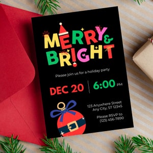 Merry & Bright Holiday Party Invitation, Animated Mobile Invite (Editable Canva Template)