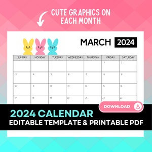 2024 Calendar, Editable 2024 Calendar, Printable Calendar, 2024 Calendar, Letter Calendar, Minimal Calendar, 8.5x11 Calendar