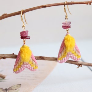 Rosy maple moth earrings, cute insect earrings as witchy jewelry image 3