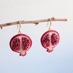 Bead pomegranate fruit earrings, embroidery food earrings as sister gift image 7