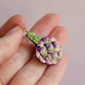 Food artichoke earrings embroidery, beaded green vegetable jewelry as fun gardener gift image 9