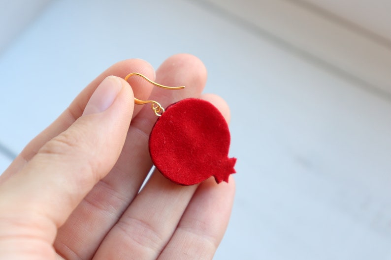 Bead pomegranate fruit earrings, embroidery food earrings as sister gift image 4