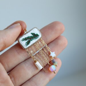 Chandelier Christmas tree earrings with dangly crystal, artisan handmade holiday festive earrings image 9